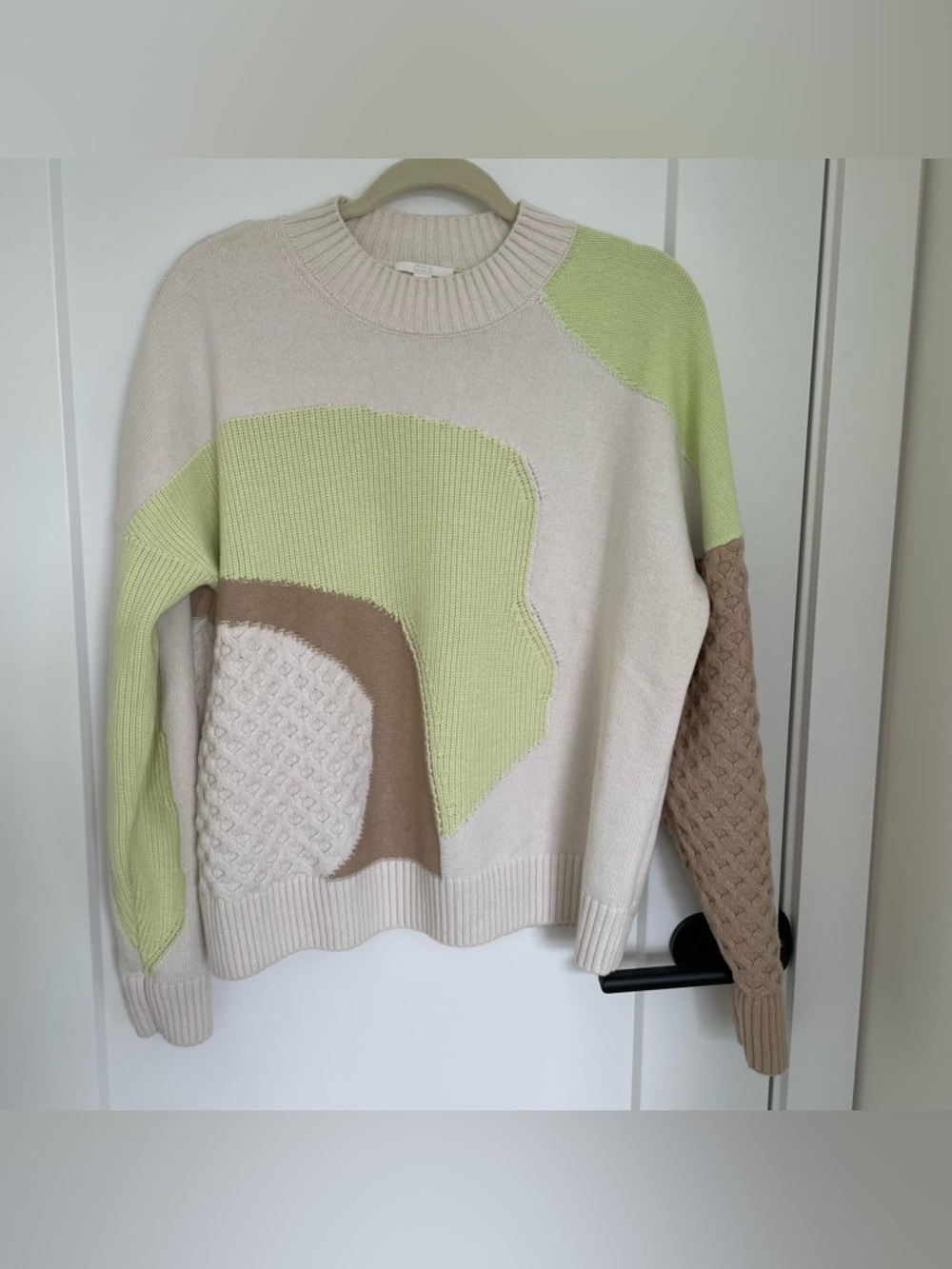 COS crewneck color block wool-cotton sweater with neon green detailing - Picture 6 of 12